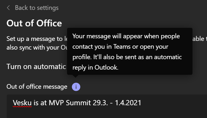 How To Set Out Of Office In Microsoft Teams Vesa Nopanen My Teams Microsoft 365 Day
